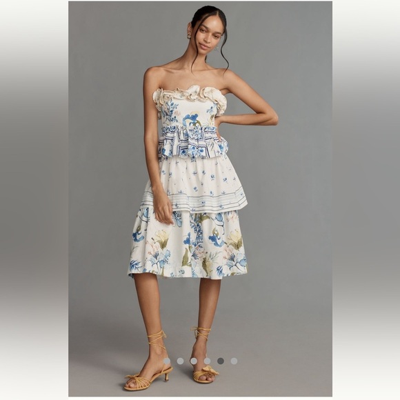 Anthropologie NWT Maeve Linen Blend Strapless Knee-Length Dress size S. - Picture 7 of 16